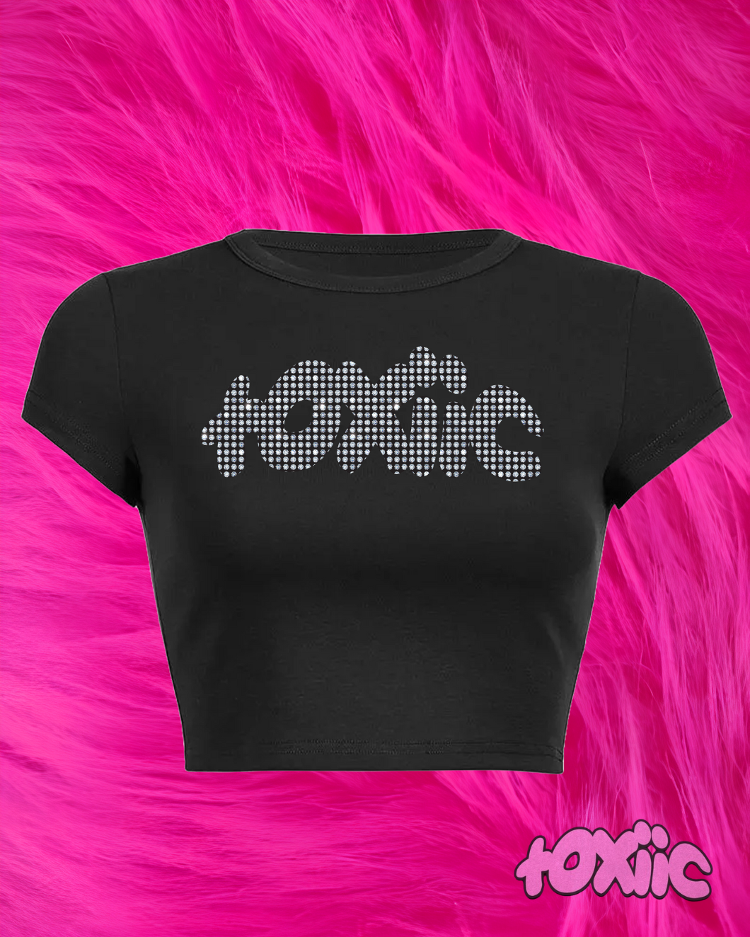 "toxiic crop top" rhinestone